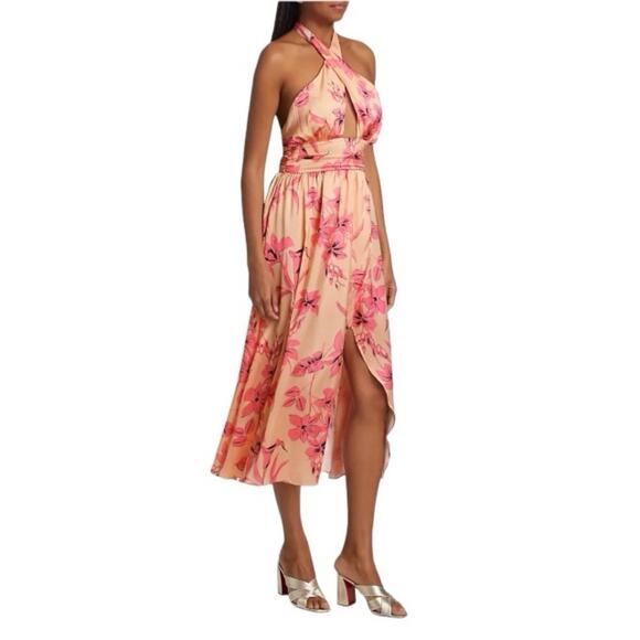 Ramy Brook Floral Halter Midi Dress Size 12 Open Back Leg Slit NWT Retails 395 - Picture 2 of 8